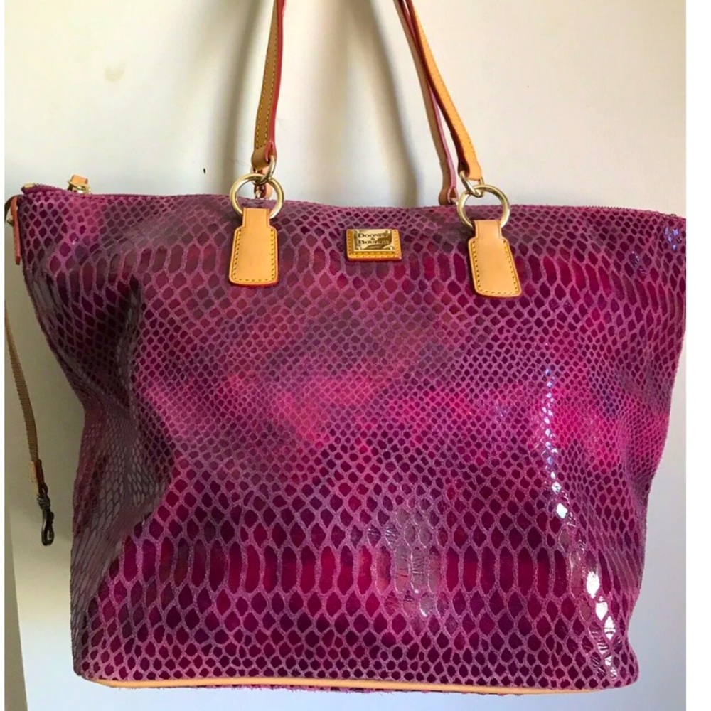 Dooney & Bourke | Bags | XL Pink Leather Snakeskin Print Zip Tote Bag | Rare! - Picture 10 of 16